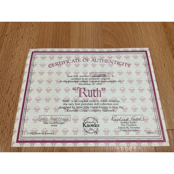 Amish Blessings RUTH Doll NIB • Edwin M. Knowles, Julie Good Kruger,  COA/4140DB - Picture 6 of 12